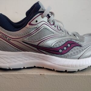 Saucony Silver and Purple Athletic Shoes with Breathable Mesh and Rubber Soles